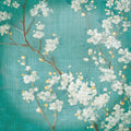 White Cherry Blossoms II on Blue Aged No Bird Mural Wallpaper - pure wallpaper artwork