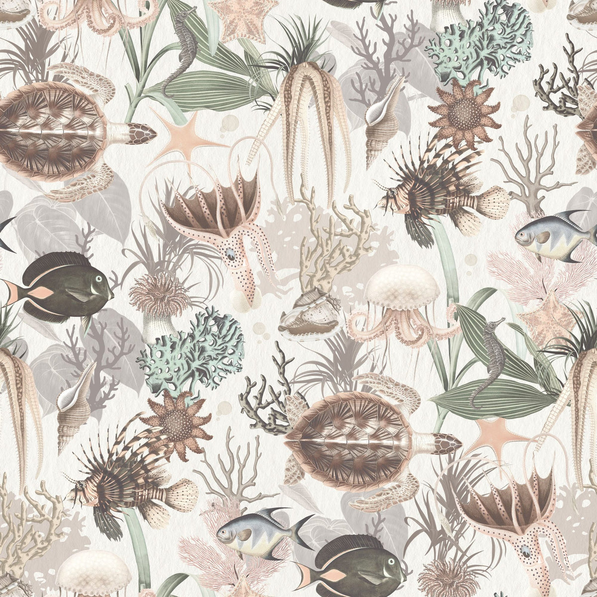 Deep Sea, Cream White Mural Wallpaper - pure wallpaper artwork