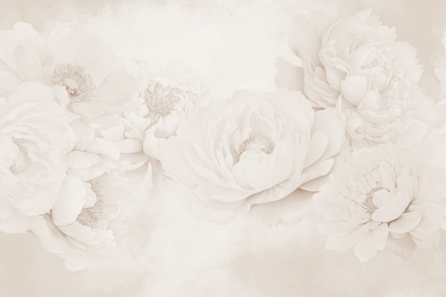 Transcendent Peony, Sepia Mural Wallpaper