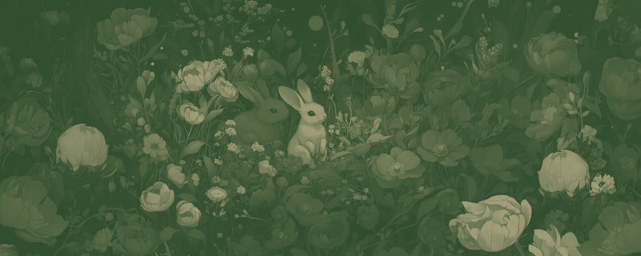 Rabbits Green Mural Wallpaper