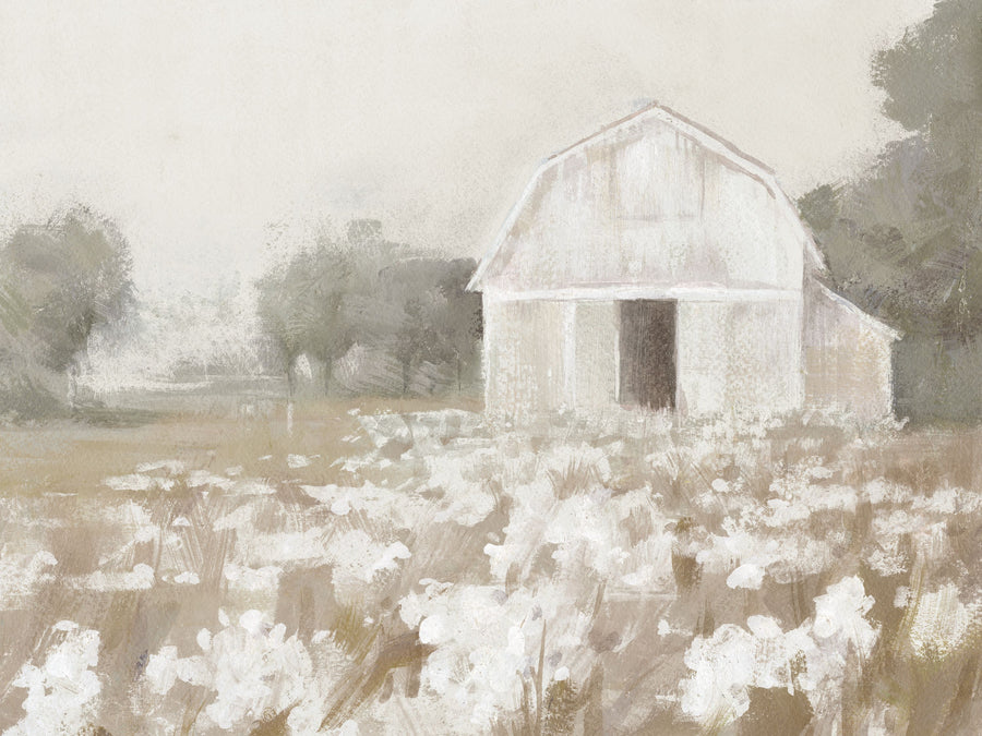 White Barn Meadow Neutral Mural Wallpaper