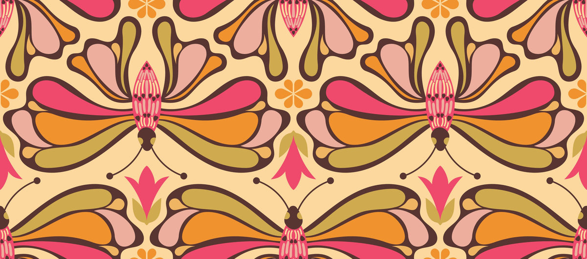 Retro Bold Butterflies, Orange Mural Wallpaper - pure wallpaper artwork