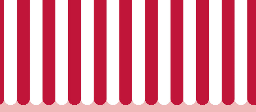 Scalloped Circus Stripes, Red Mural Wallpaper