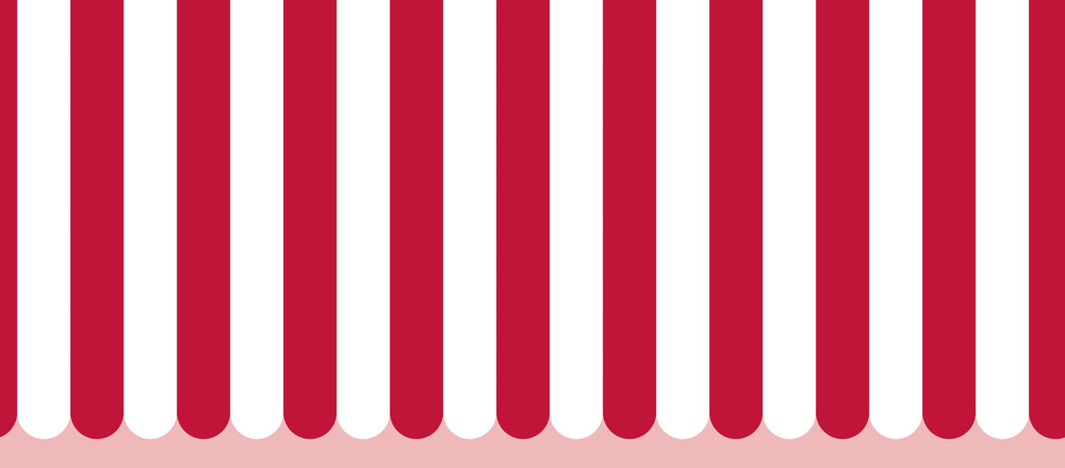 Scalloped Circus Stripes, Red Mural Wallpaper - pure wallpaper artwork