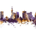 Kinshasa Skyline Purple & Gold Mural Wallpaper - pure wallpaper artwork