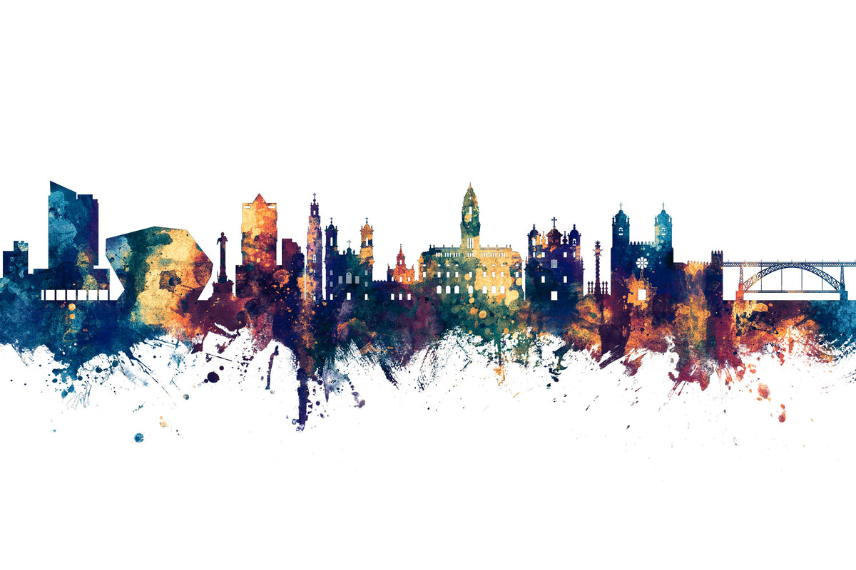Porto Portugal Skyline Blue & Bronze Mural Wallpaper - pure wallpaper artwork