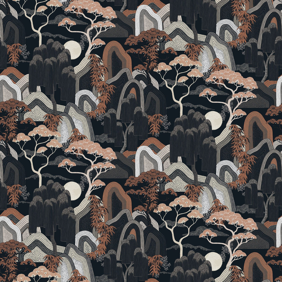 Whispers of the Mountain Pattern, Midnight Mural Wallpaper - pure wallpaper artwork