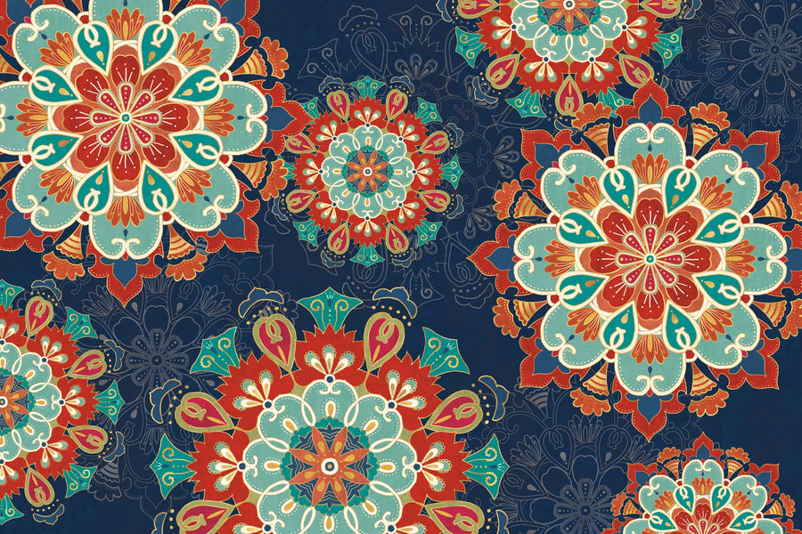 Folk Floral VIII Dark Mural Wallpaper