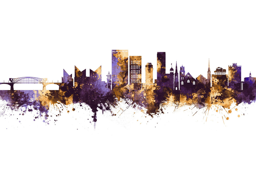 Chattanooga Tennessee Skyline Purple & Gold Mural Wallpaper