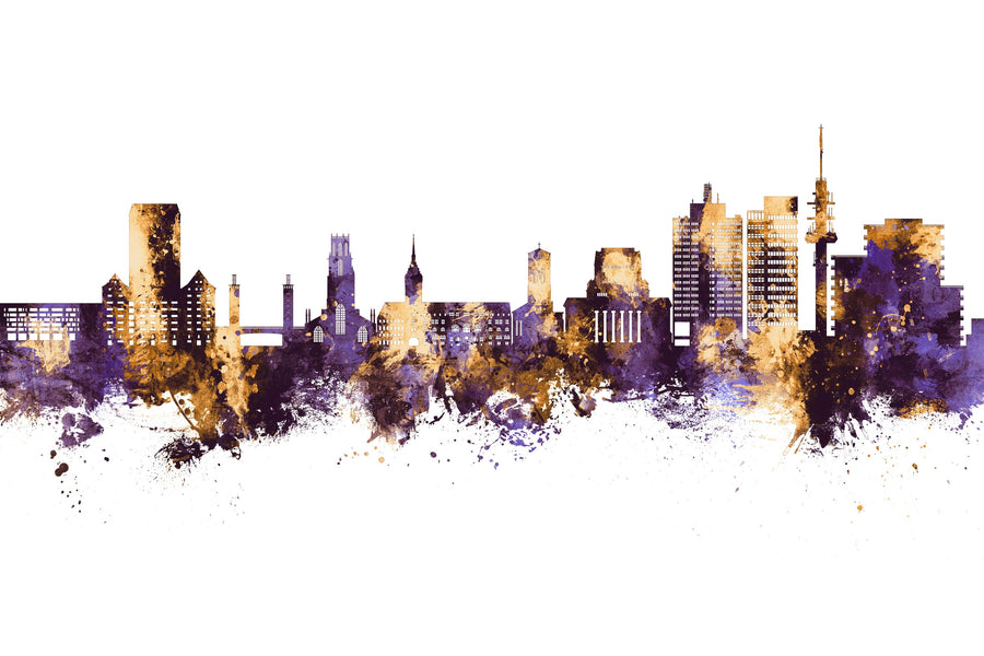 Duisburg Germany Skyline Purple & Gold Mural Wallpaper