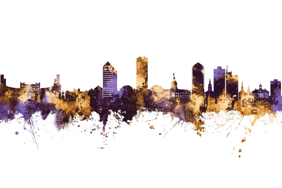 Tallahassee Florida Skyline Purple & Gold Mural Wallpaper