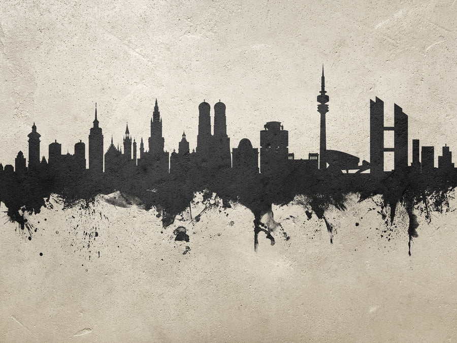 Munich Skyline Concrete Mural Wallpaper