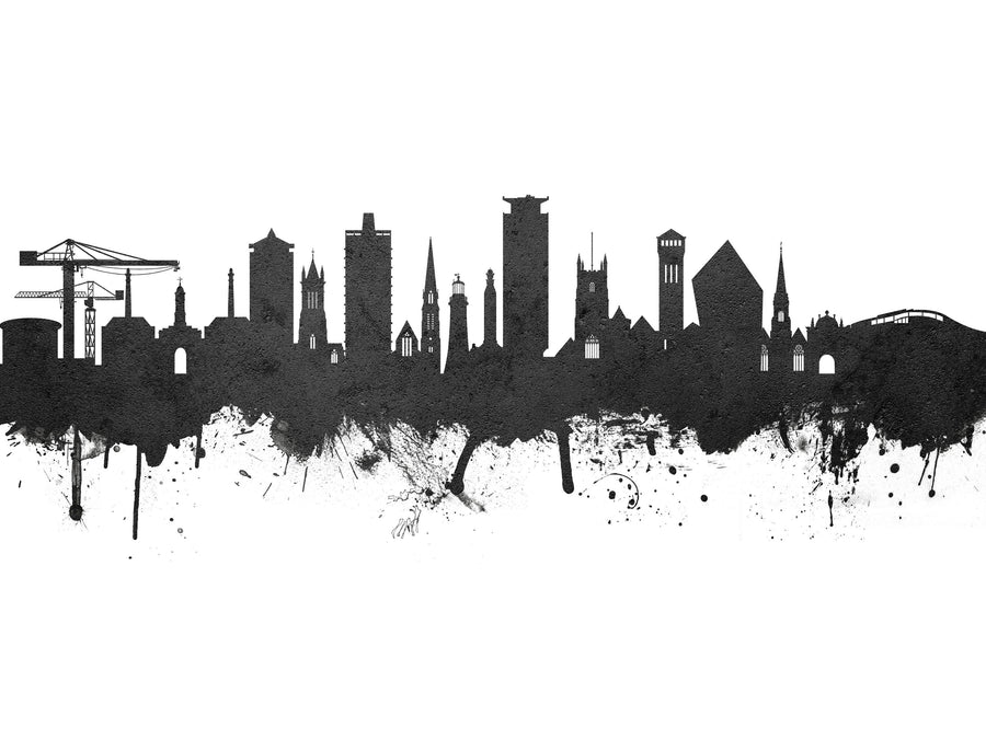 Plymouth England Skyline Black & White Mural Wallpaper