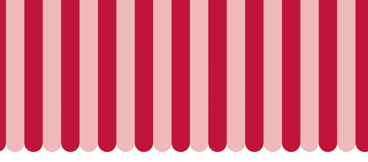 Scalloped Circus Stripes, Red on Pink Mural Wallpaper - pure wallpaper artwork