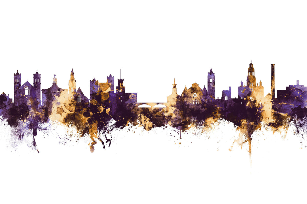Nashua New Hampshire Skyline Purple & Gold Mural Wallpaper - pure wallpaper artwork
