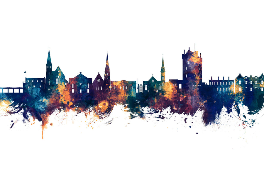 Broughty Ferry Scotland Skyline Blue & Bronze Mural Wallpaper