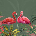 Shy Flamingos Green Mural Wallpaper - pure wallpaper artwork