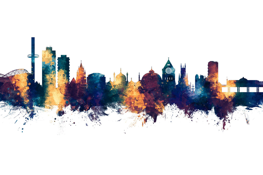 Brighton England Skyline Blue & Bronze Mural Wallpaper