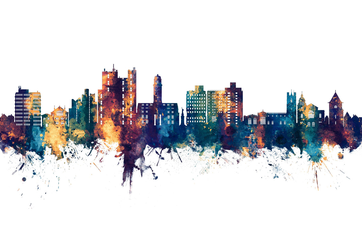 Luton England Skyline Blue & Bronze Mural Wallpaper - pure wallpaper artwork
