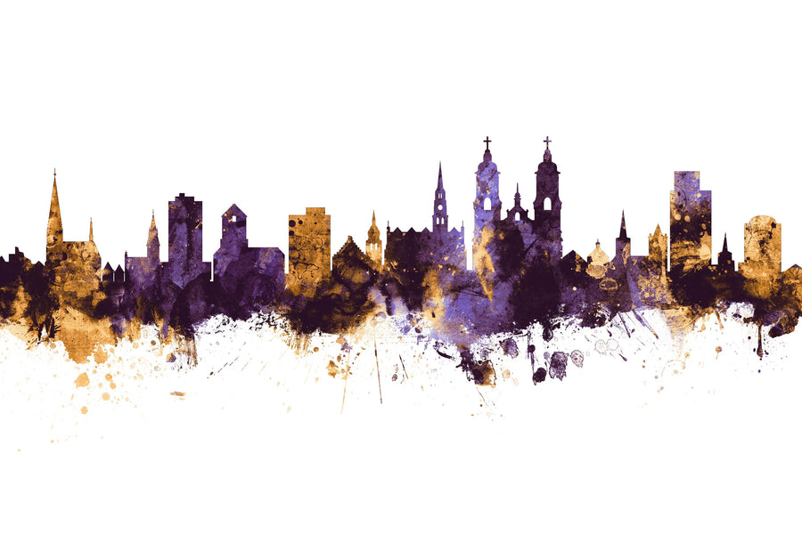 St Gallen Switzerland Skyline Purple & Gold Mural Wallpaper