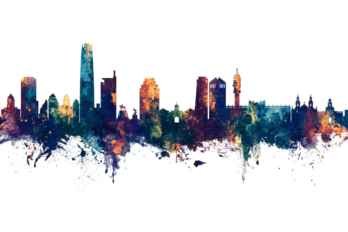 Santiago De Chile Skyline Blue & Bronze Mural Wallpaper - pure wallpaper artwork