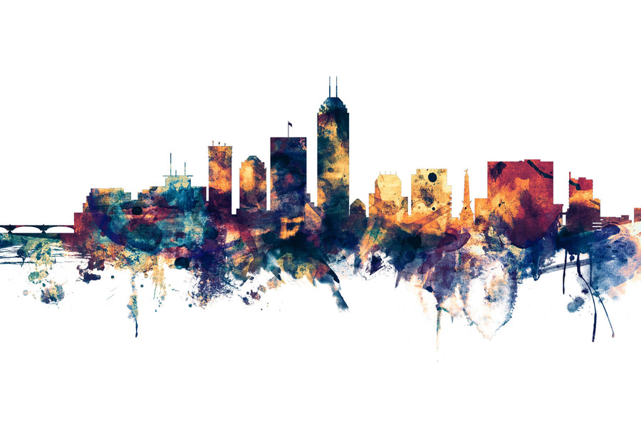 Indianapolis Indiana Skyline Blue & Bronze Mural Wallpaper
