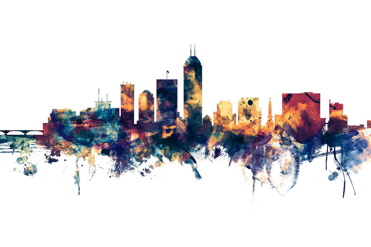 Indianapolis Indiana Skyline Blue & Bronze Mural Wallpaper - pure wallpaper artwork