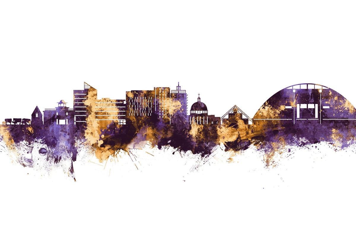 Milton Keynes England Skyline Purple & Gold Mural Wallpaper - pure wallpaper artwork