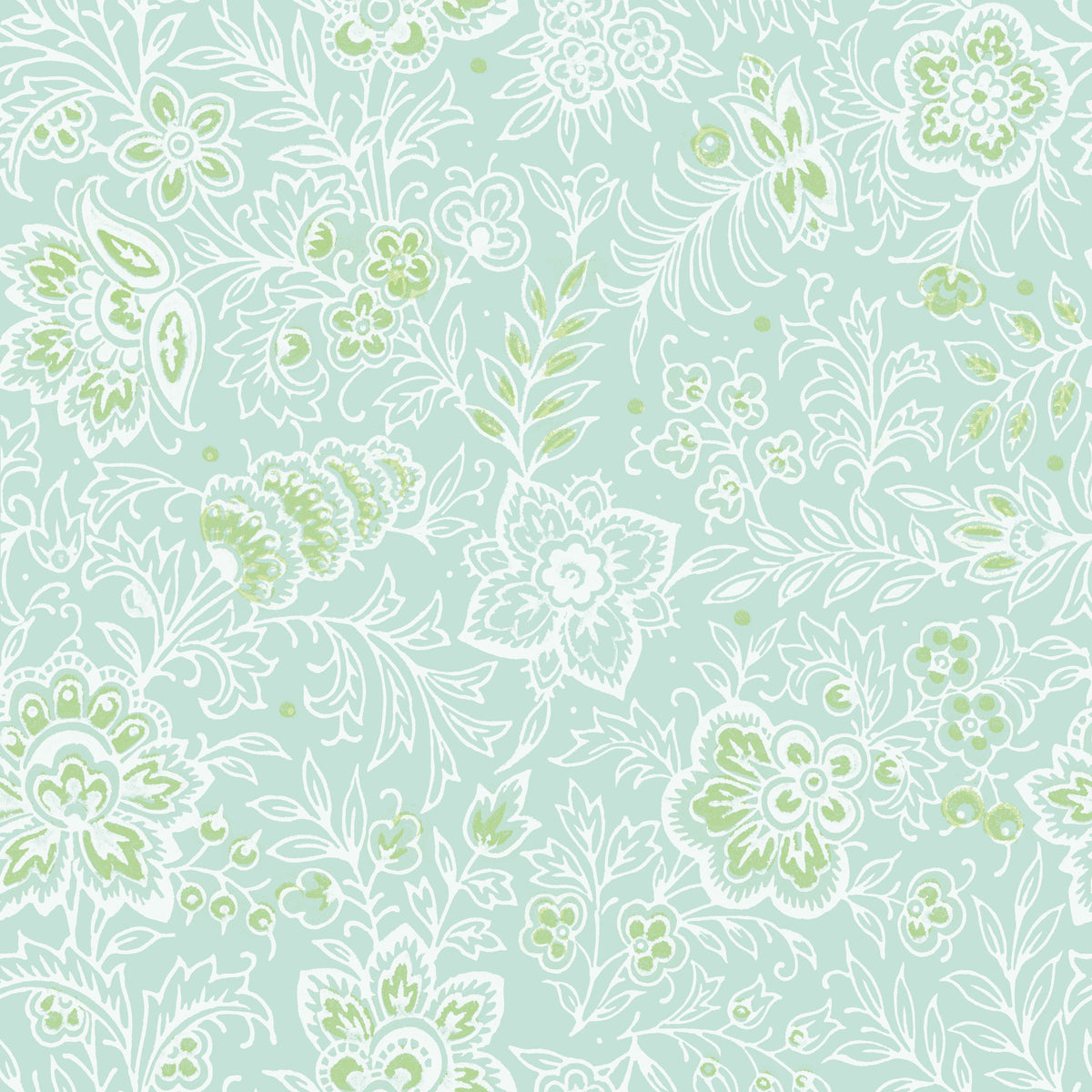 Kala Flowers White on Mint Mural Wallpaper - pure wallpaper artwork