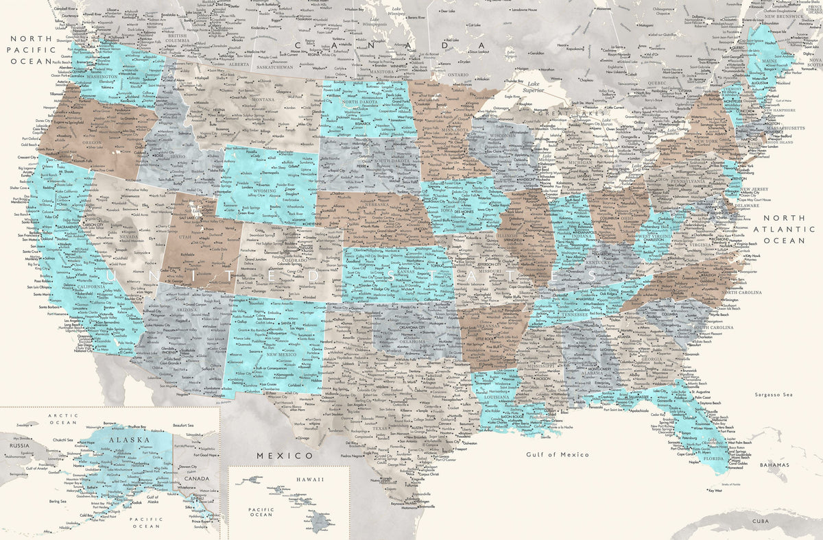US Map Detailed - Romy Mural Wallpaper - pure wallpaper artwork