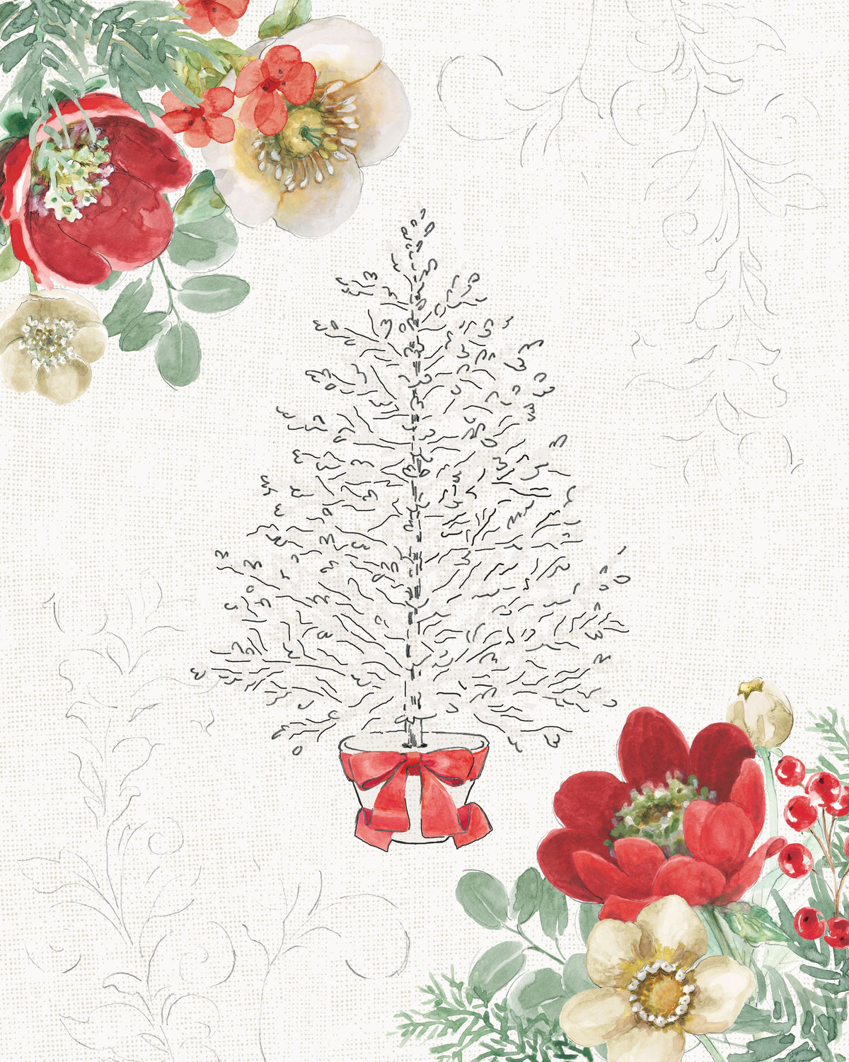 Holiday Traditions IV Red Mural Wallpaper - pure wallpaper artwork
