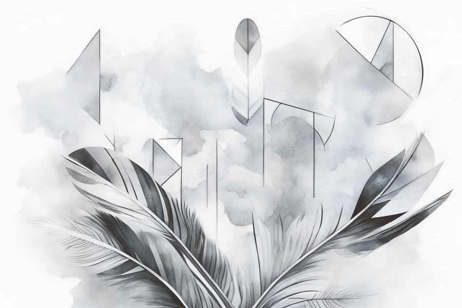 Feather Geometry Gray Mural Wallpaper