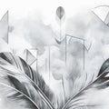 Feather Geometry Gray Mural Wallpaper - pure wallpaper artwork