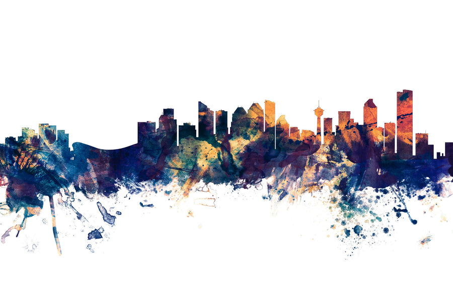 Calgary Canada Skyline Blue & Bronze Mural Wallpaper