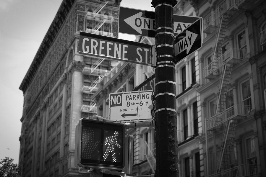 Soho Greene St Sign Manhattan, Black & White Mural Wallpaper