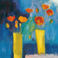 Cadmium Orange Poppies on Blue Mural Wallpaper - pure wallpaper artwork