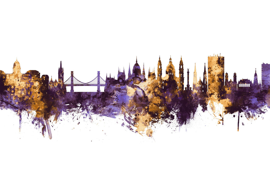 Budapest Skyline Purple & Gold Mural Wallpaper