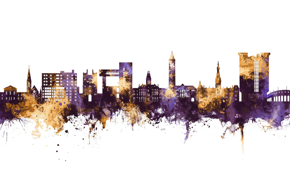 Ithaca New York Skyline Purple & Gold Mural Wallpaper - pure wallpaper artwork