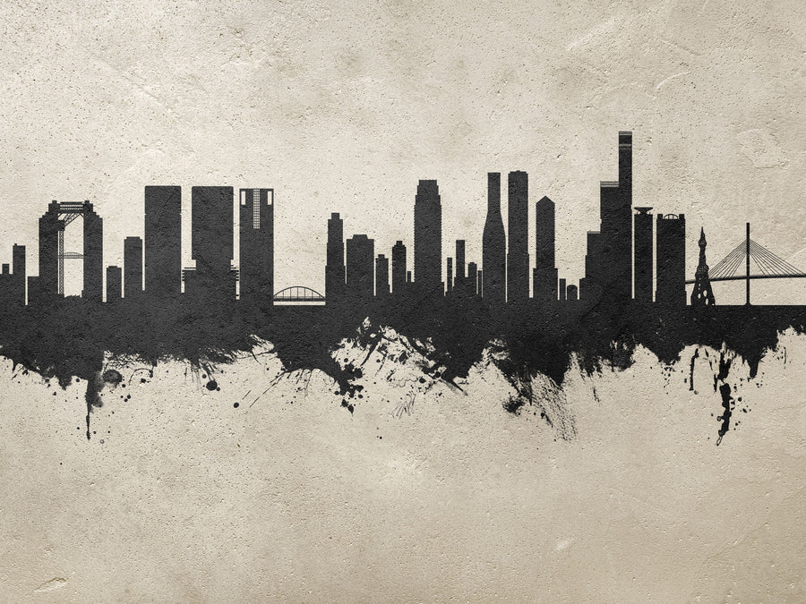 Osaka Skyline Concrete Mural Wallpaper