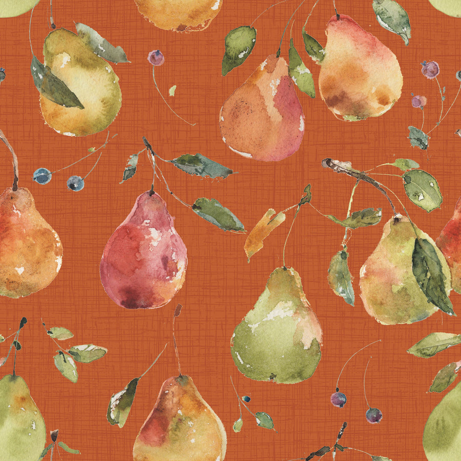 Time to Share Pears Orange Mural Wallpaper