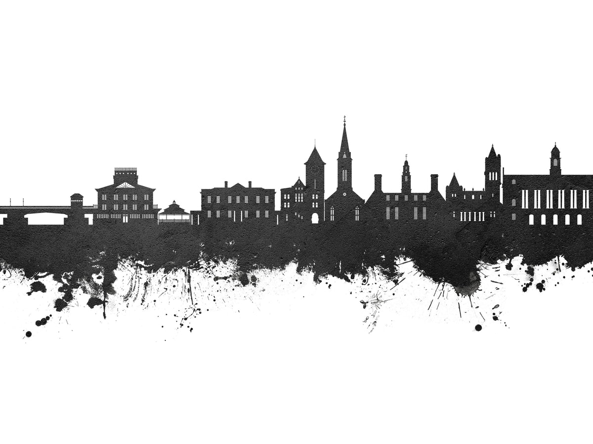 New Bern North Carolina Skyline Black & White Mural Wallpaper - pure wallpaper artwork