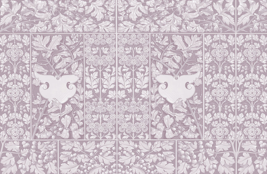 Flowers and Berries Purple Mural Wallpaper