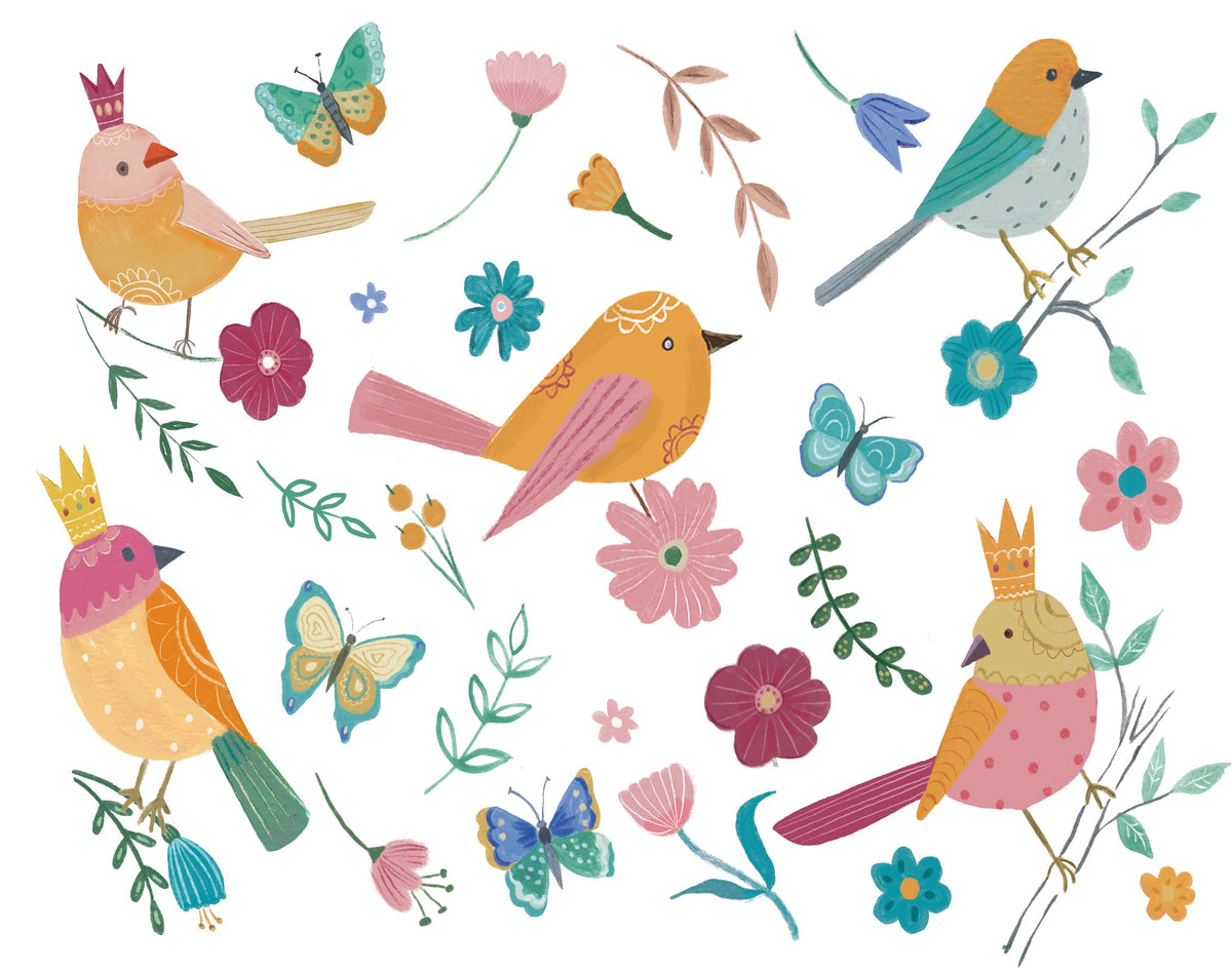 Royal Birds on White Mural Wallpaper - pure wallpaper artwork