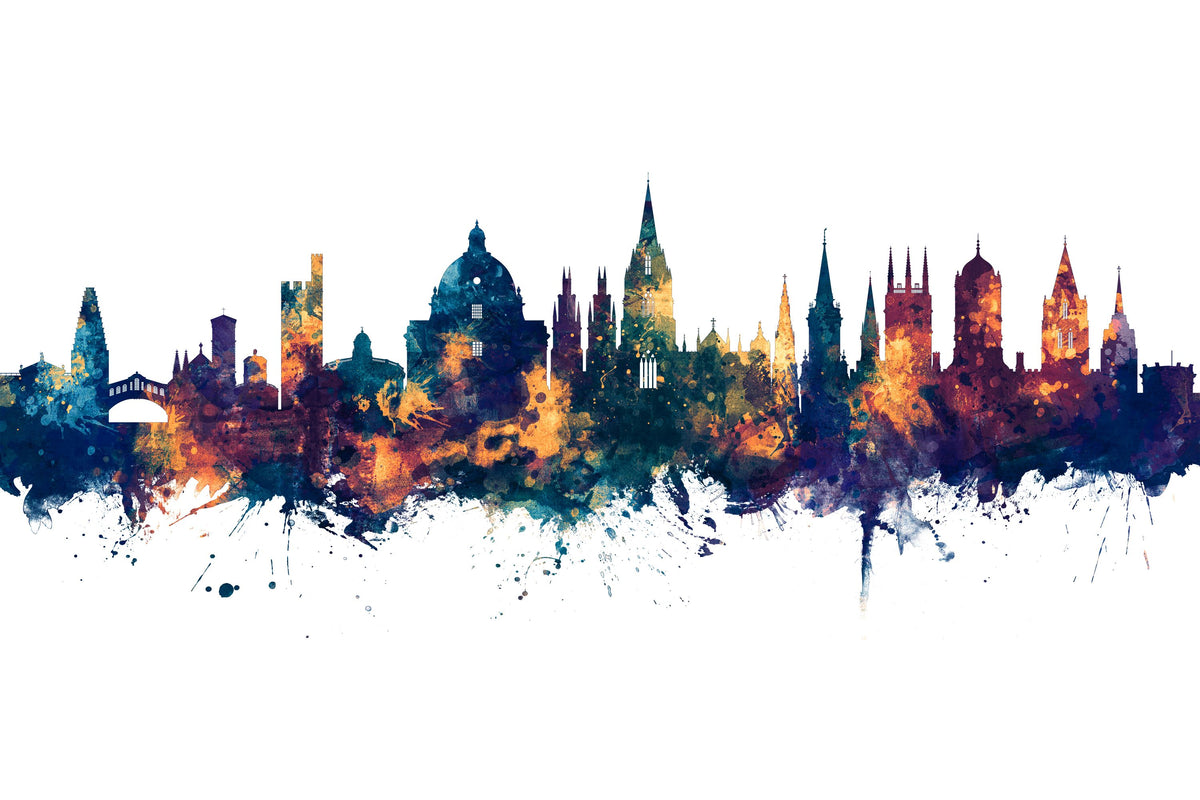 Oxford England Skyline Blue & Bronze Mural Wallpaper - pure wallpaper artwork