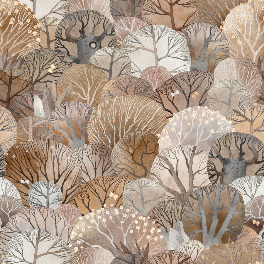 Fantasy Treetops, Beige Earth Mural Wallpaper
