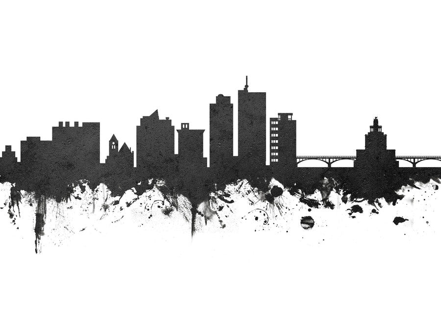 Cedar Rapids Iowa Skyline Black & White Mural Wallpaper