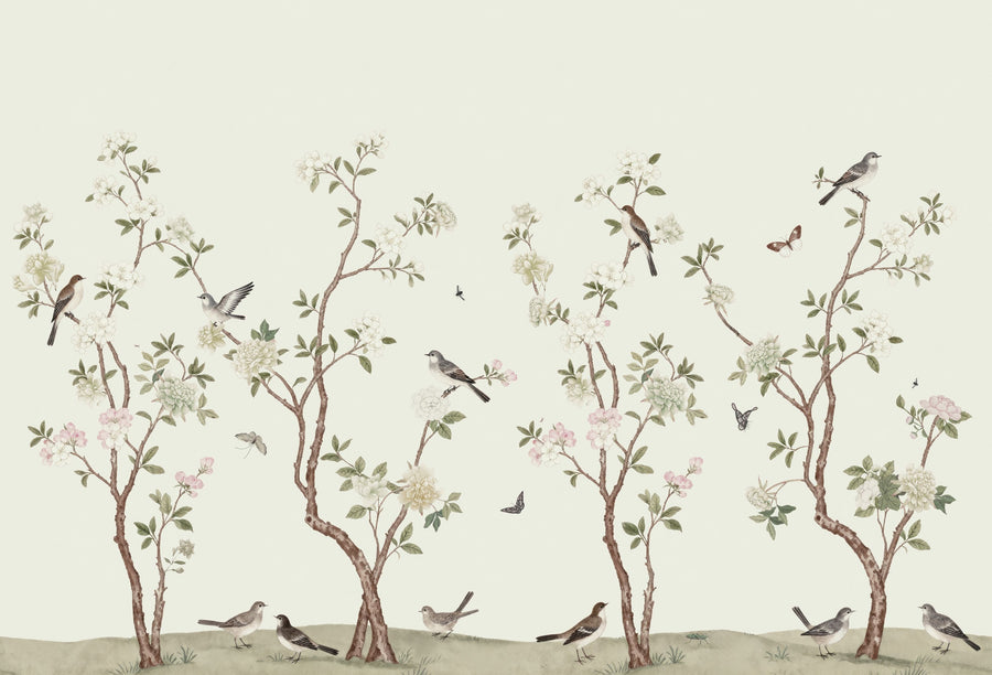 Peony Tree, Creme Mural Wallpaper