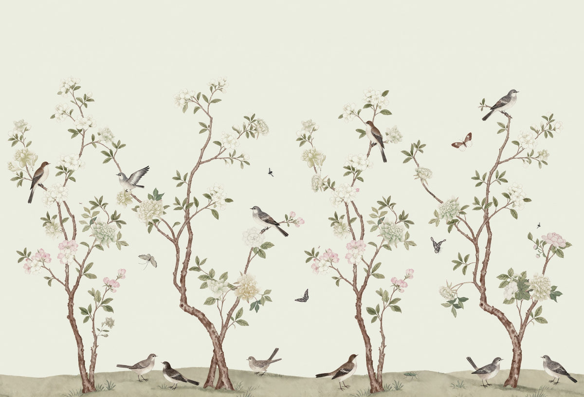 Peony Tree, Creme Mural Wallpaper - pure wallpaper artwork