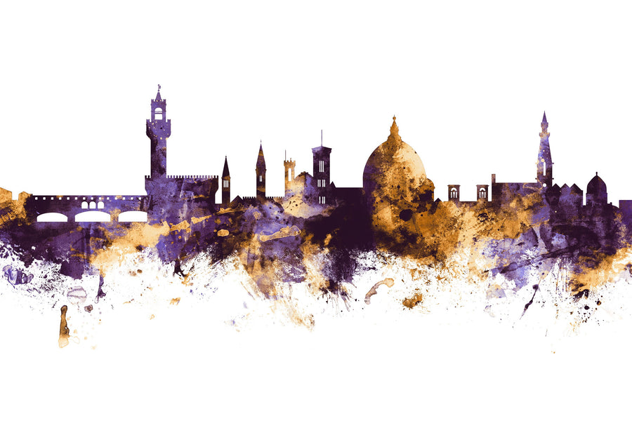 Florence Italy Skyline Purple & Gold Mural Wallpaper