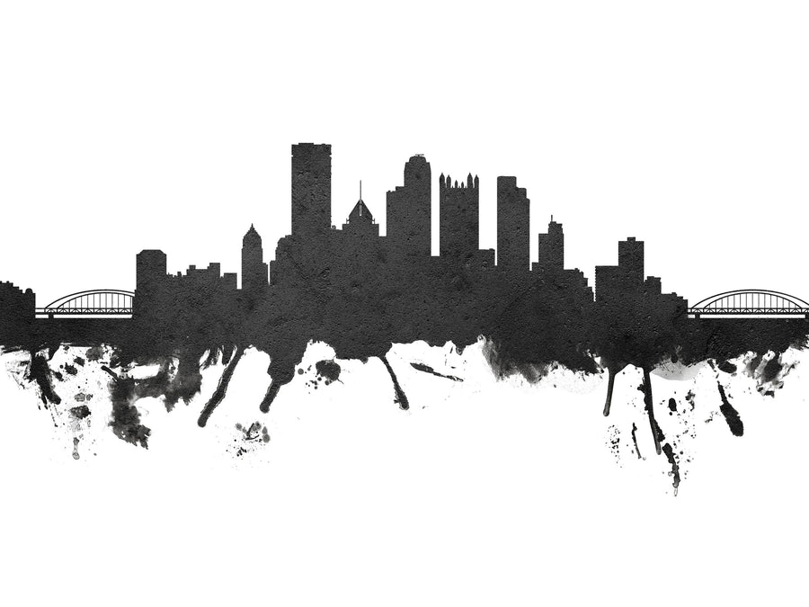 Pittsburg Pennsylvania Skyline Black & White Mural Wallpaper
